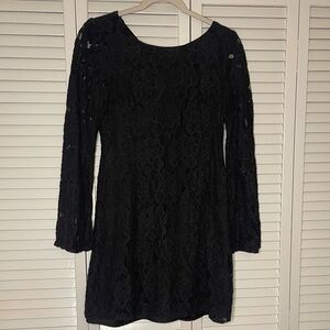 MM Couture by Miss Me Black Floral Lace Long Sleeve Mini Dress